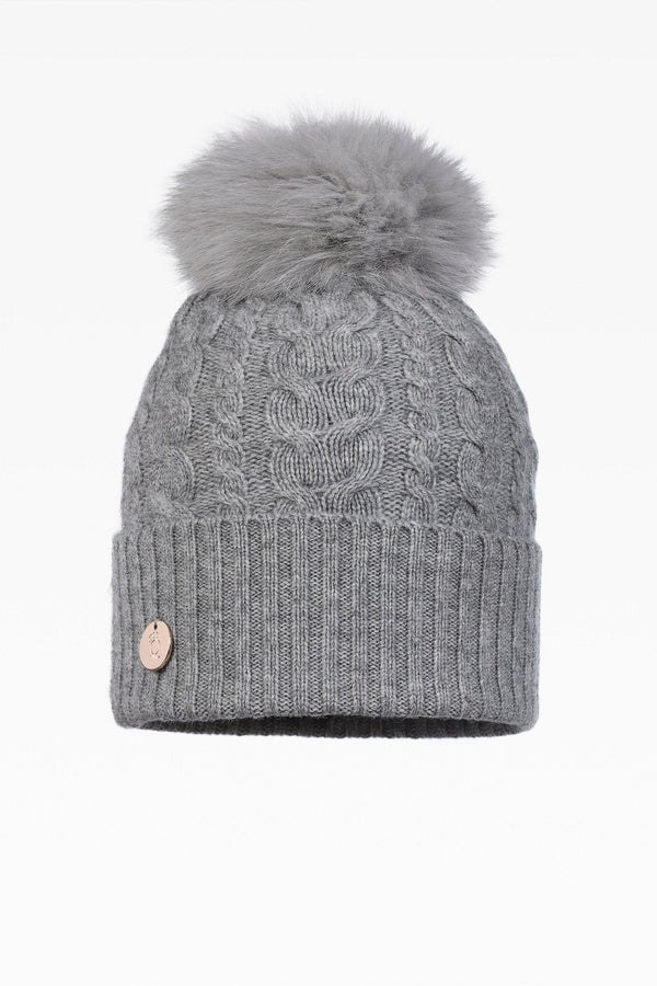 Eve Cable Pom Pom Hat - Real Fur - Dunedin Cashmere