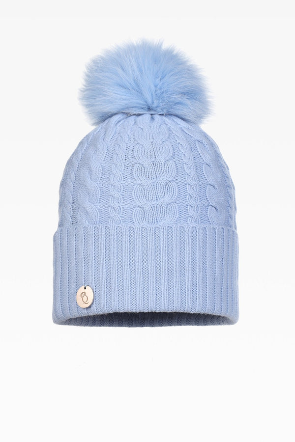 Eve Cable Pom Pom Hat - Real Fur - Dunedin Cashmere