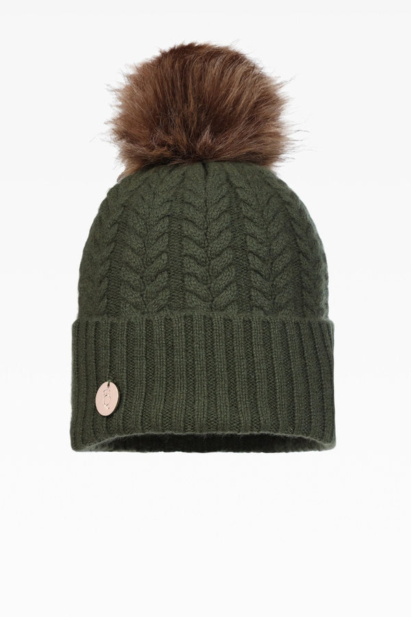 Georgie Cable Rib Pom Pom Hat - Faux Fur - Dunedin Cashmere