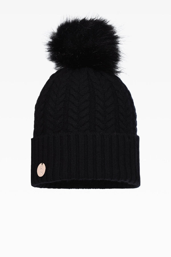 Georgie Cable Rib Pom Pom Hat - Faux Fur - Dunedin Cashmere