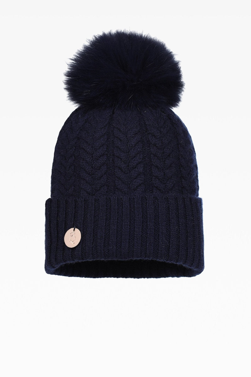 Georgie Cable Rib Pom Pom Hat - Real Fur - Dunedin Cashmere