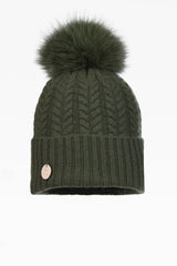 Georgie Cable Rib Pom Pom Hat - Real Fur - Dunedin Cashmere