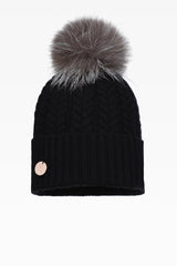 Georgie Cable Rib Pom Pom Hat - Real Fur - Dunedin Cashmere