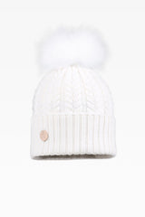 Georgie Cable Rib Pom Pom Hat - Real Fur - Dunedin Cashmere