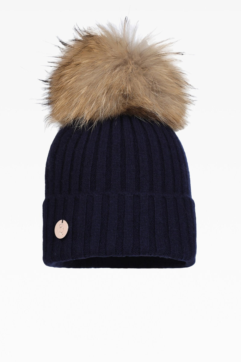 Hayley Rib Pom Pom Hat - Real Fur - Dunedin Cashmere