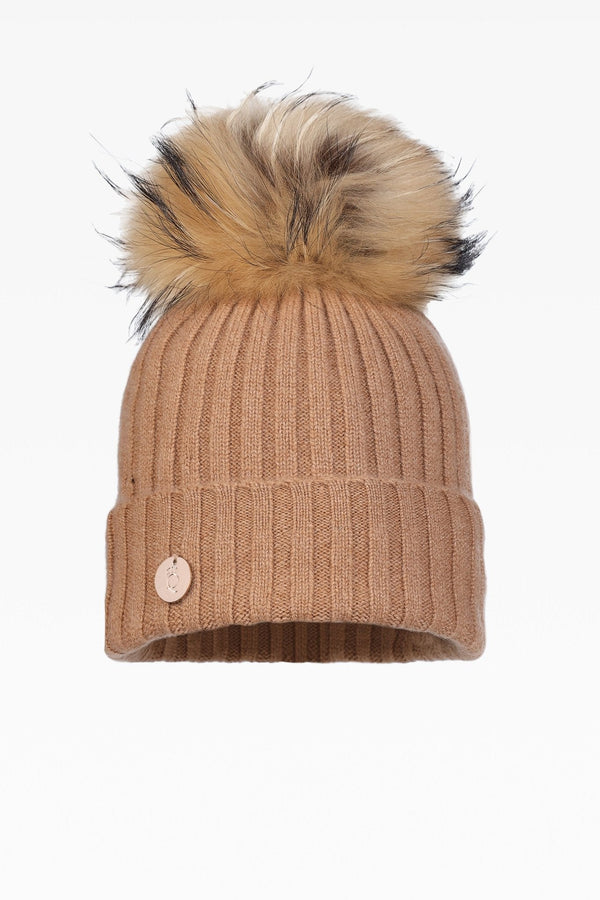 Hayley Rib Pom Pom Hat - Real Fur - Dunedin Cashmere