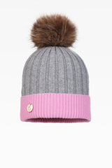 Olivia Pom Pom Two Tone Hat - Faux Fur - Dunedin Cashmere