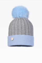 Olivia Pom Pom Two Tone Hat - Faux Fur - Dunedin Cashmere