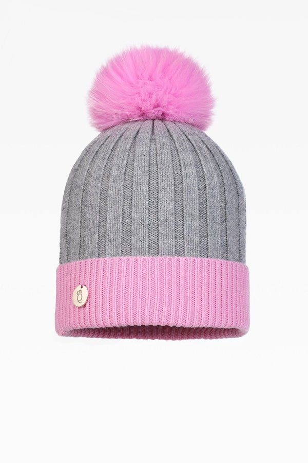 Olivia Pom Pom Two Tone Hat - Real Fur - Dunedin Cashmere