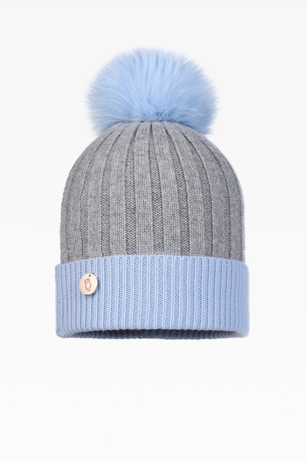 Olivia Pom Pom Two Tone Hat - Real Fur - Dunedin Cashmere