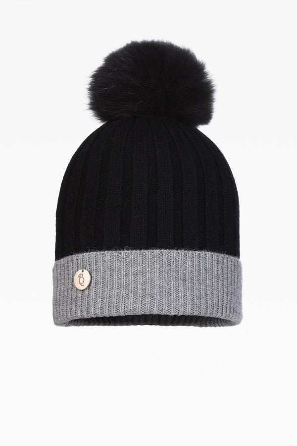 Olivia Pom Pom Two Tone Hat - Real Fur - Dunedin Cashmere