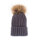 Rib Pom Pom Hat Dark Grey/Natural