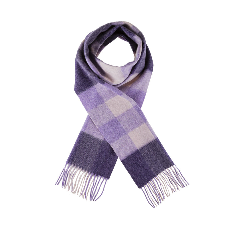 Edinburgh 100% Lambswool Tartan Scarf Bursted Check Lavender