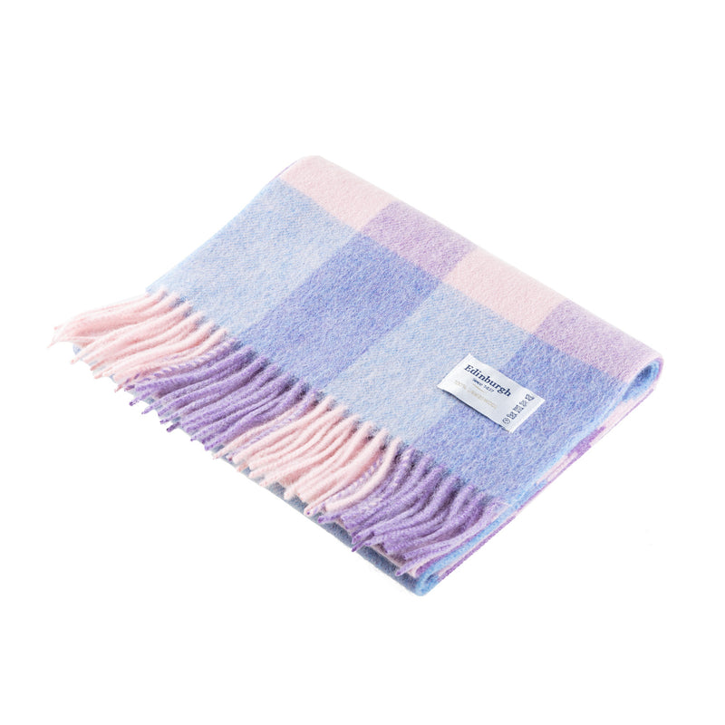 Edinburgh 100% Lambswool Tartan Scarf Bursted Check Lavender/Pink