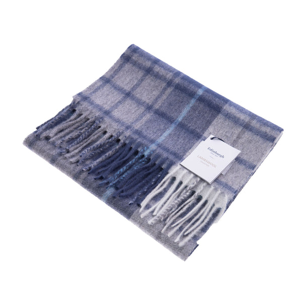 Edinburgh 100% Lambswool Tartan Scarf Mill Check Navy