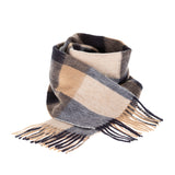 Edinburgh 100% Lambswool Tartan Scarf Bursted Check Neutral/Navy