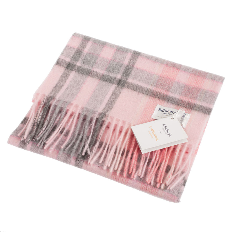 Edinburgh 100% Lambswool Tartan Scarf Henold - Lt Pink/Derby Grey