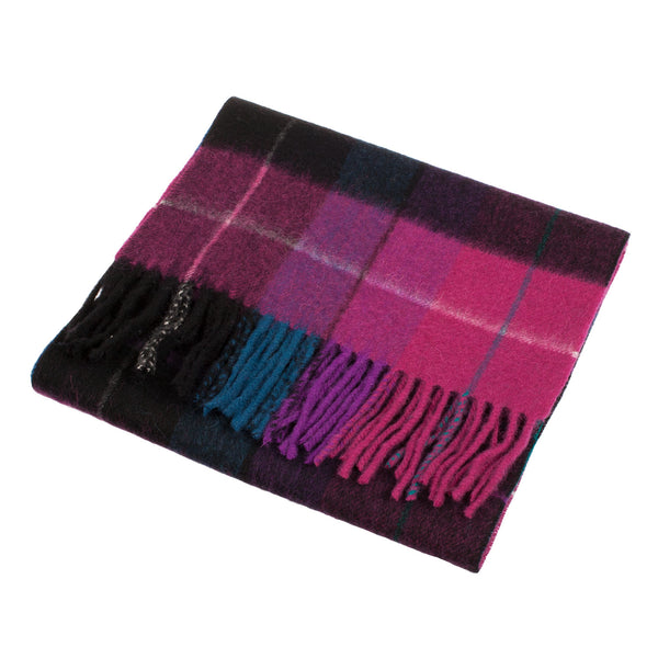 Edinburgh 100% Lambswool Tartan Scarf Mixed Check - Magenta/Black