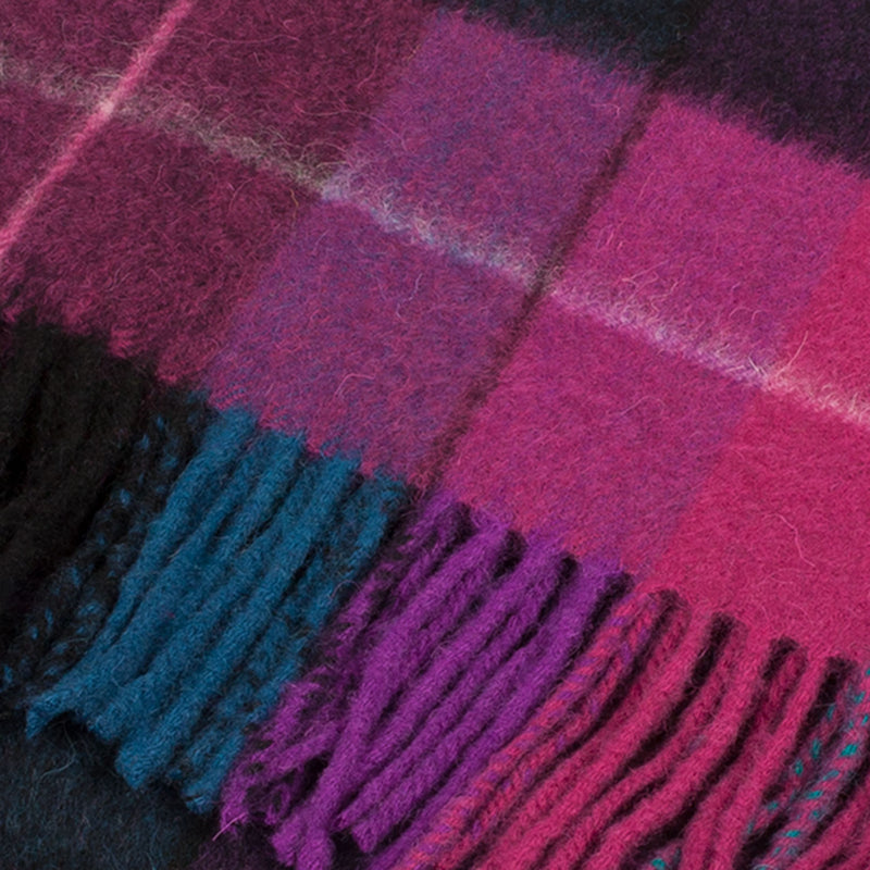 Edinburgh 100% Lambswool Tartan Scarf Mixed Check - Magenta/Black