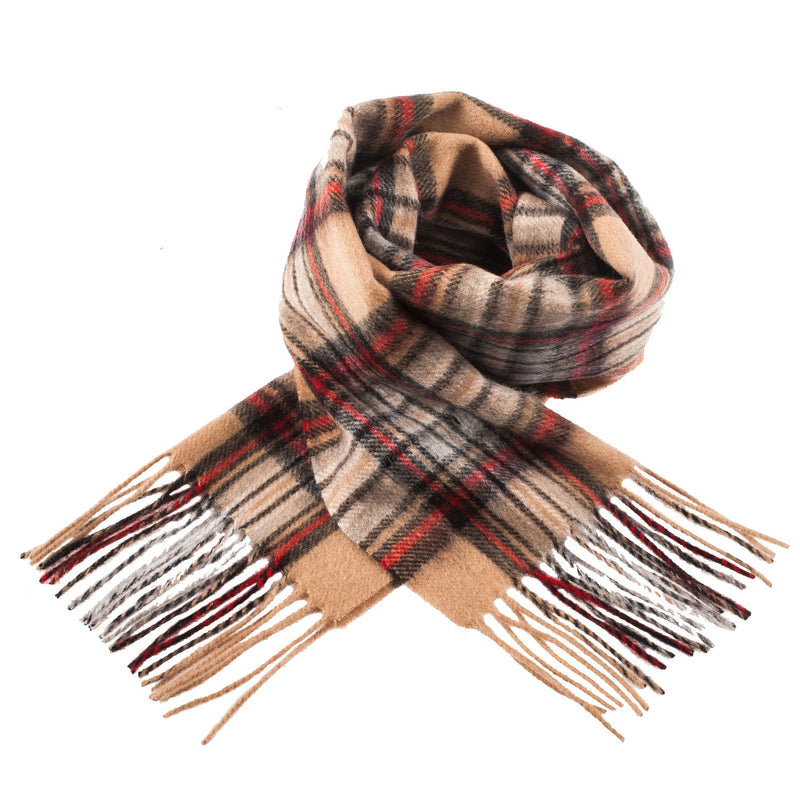 Edinburgh 100% Lambswool Tartan Scarf Stewart Camel