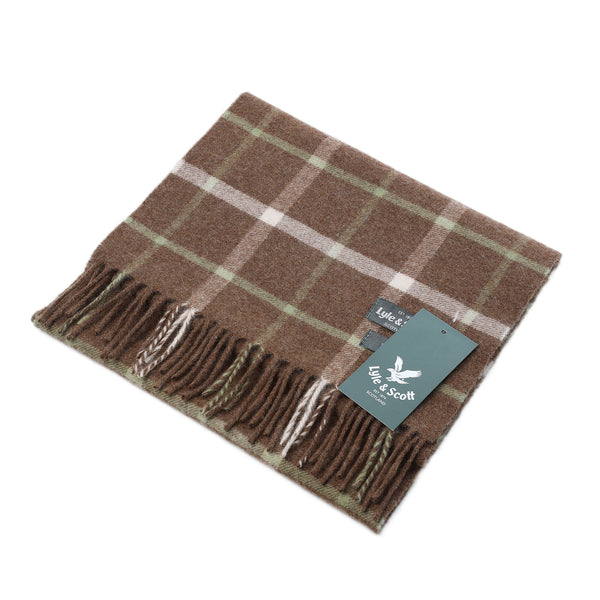 Lyle & Scott 100% Cashmere Scarf Koala Brown/White/Green