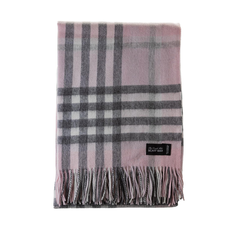 Chequer Tartan 90/10 Cashmere Blanket Chalk