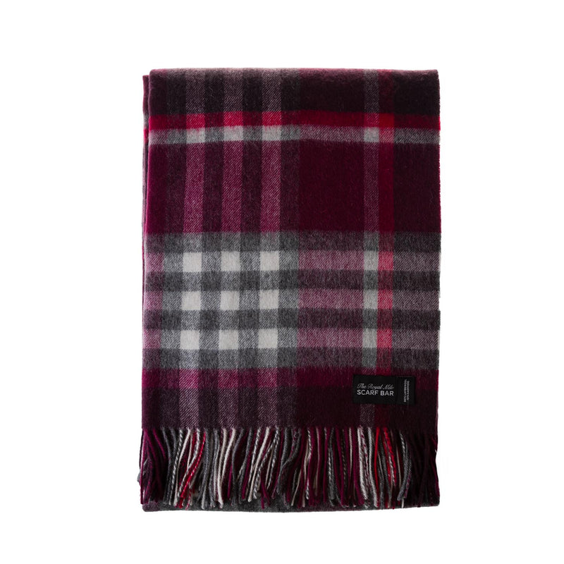 Chequer Tartan 90/10 Cashmere Blanket Damson