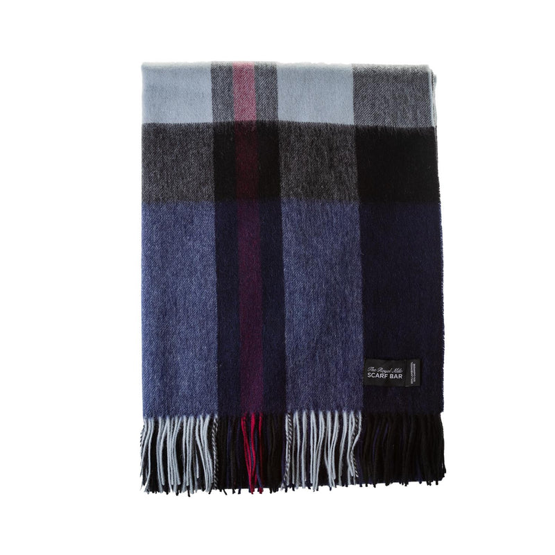 Chequer Tartan 90/10 Cashmere Blanket Exploded Navy