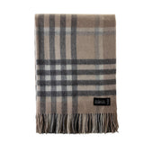 Chequer Tartan 90/10 Cashmere Blanket Natural