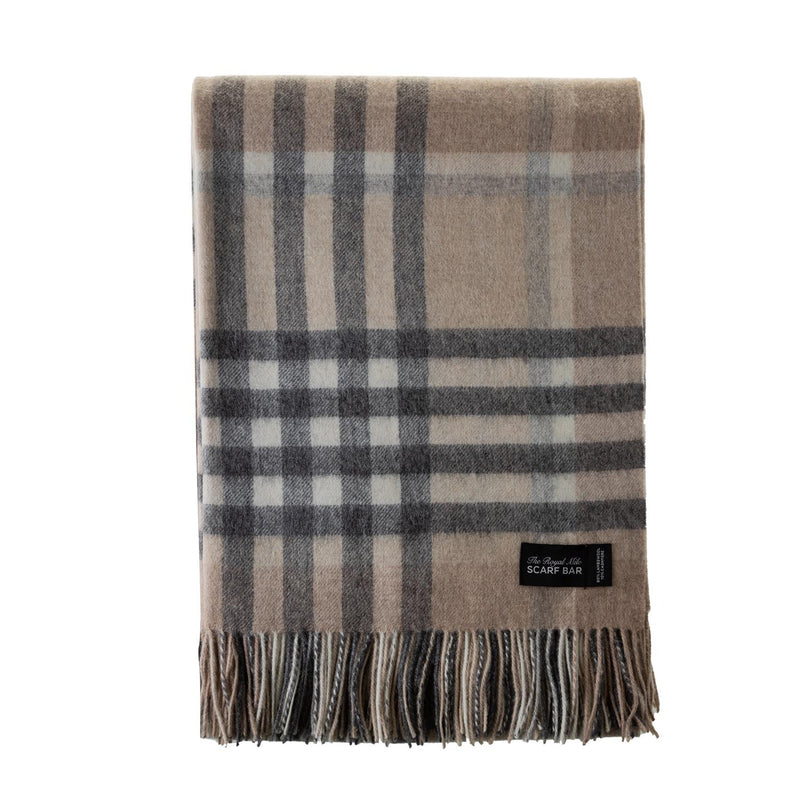 Chequer Tartan 90/10 Cashmere Blanket Natural