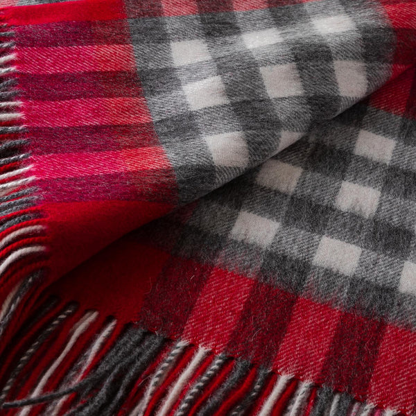 Chequer Tartan 90/10 Cashmere Blanket Red