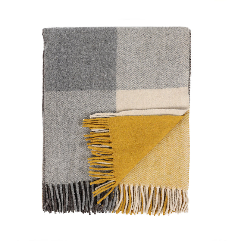 Block Check Herringbone Blanket Grey Ochre