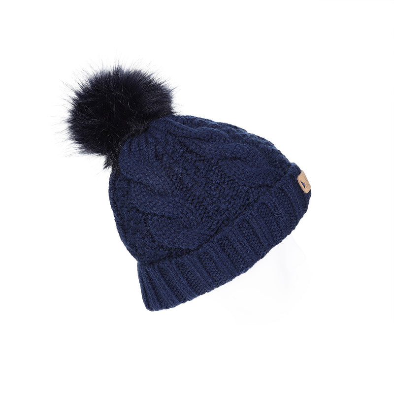 Aran Hat With Faux Fur Bobble