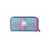 Harris Tweed Long Zip Purse-Staffa Green & Purple Check